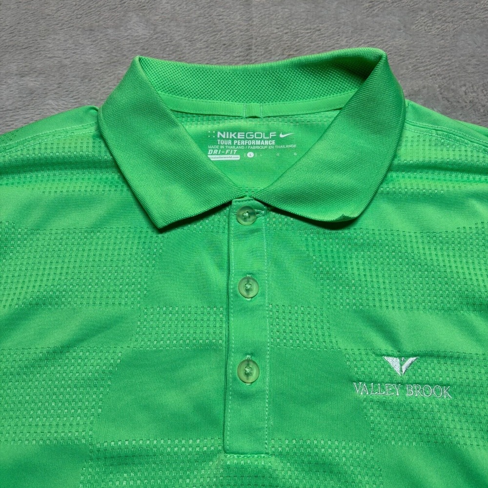 Nike Golf Polo Shirt Mens L Tour Performance Dri-Fit Green Short Sleeve Logo